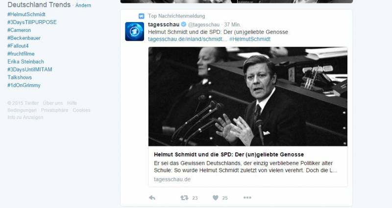 Zum Todesfall trendet der Helmut Schmidt-Hashtag