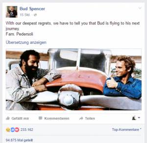 FB-Posting zu Bud Spencers Tod.